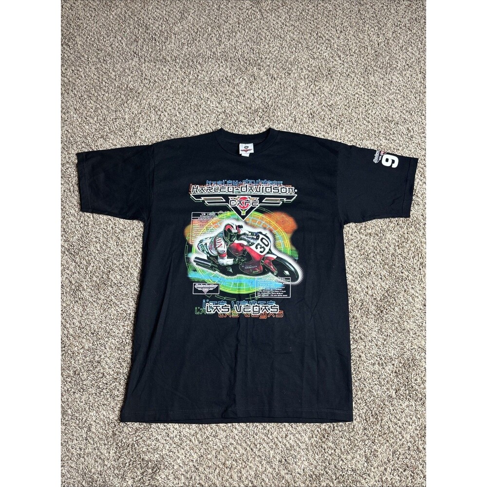 NWOT Vintage 1997 Harley Davidson Cafe Las Vegas Racer Graphic Shirt Sz XL Blk